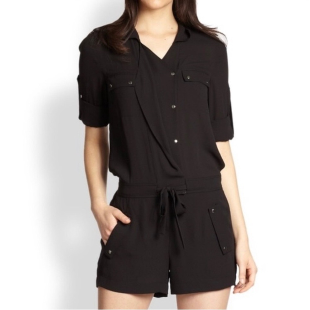 NWT $228 BCBGMaxAzria Black Teres Romper in size X-Small!